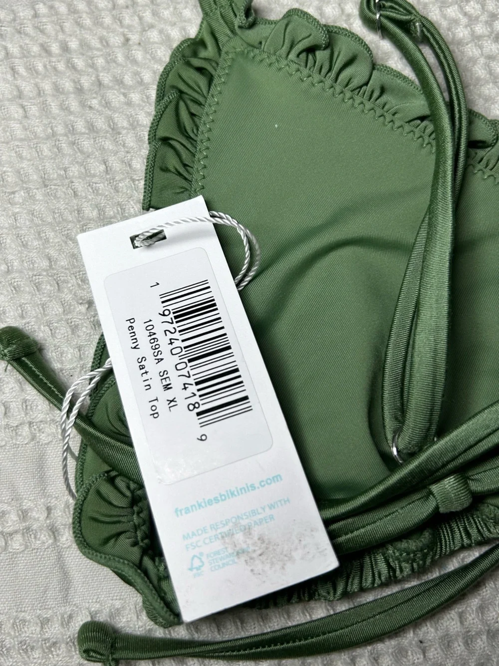 Frankie’s Bikinis Penny Satin Bikini Top NWT